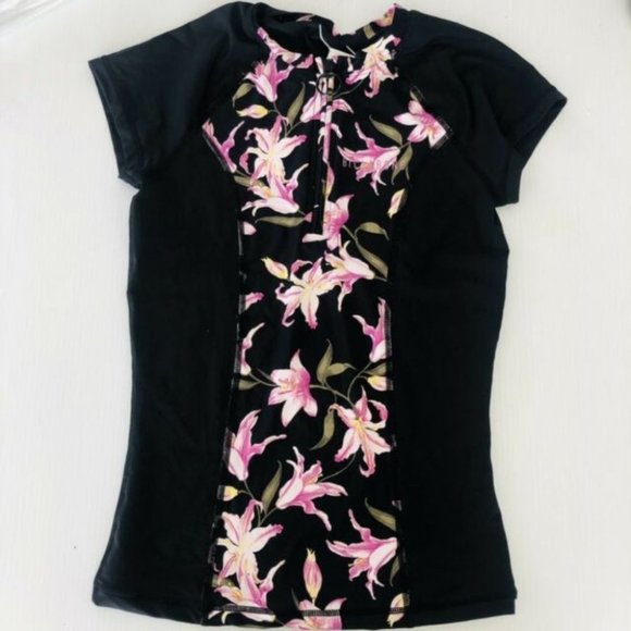 Billabong BNWT Women's Stargazer Short Sleeve Rash Shirt Rashie Black Size 8 - Picture 3 of 10